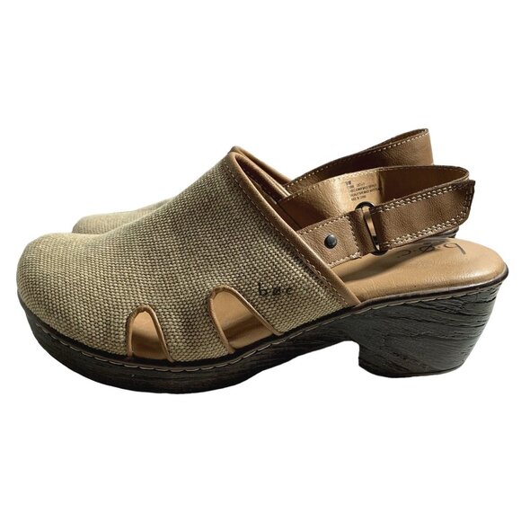 BOC Born Shoes Womens 9 M Lyza Tan Canvas Adjustable Slingback Block Heel Mules - Picture 3 of 9